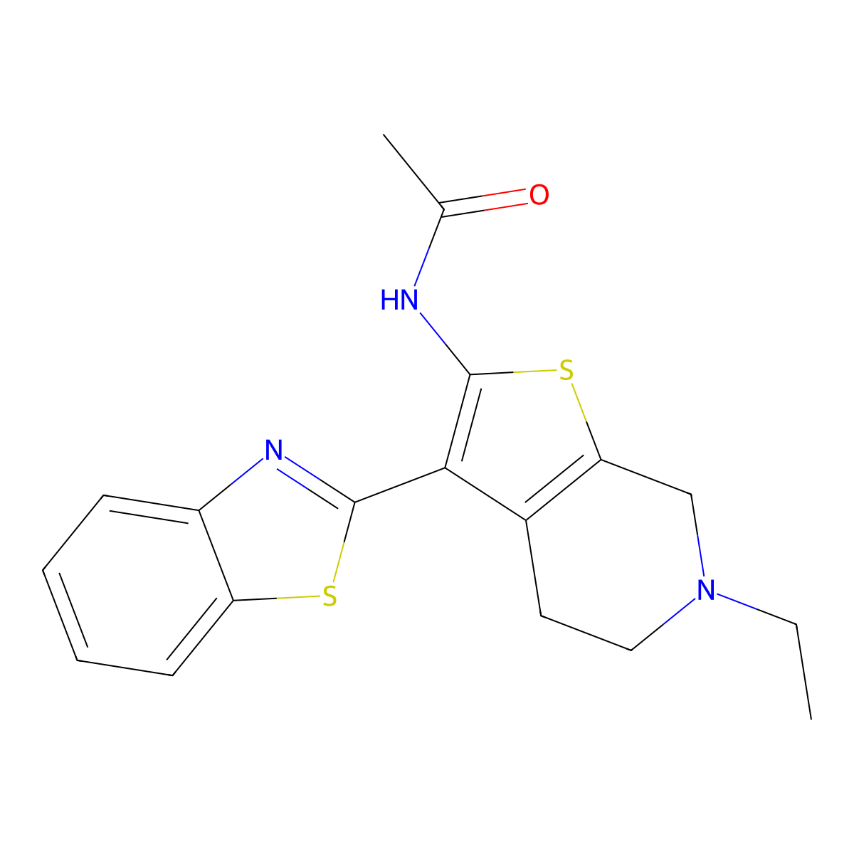 N-(3-(benzo[d]thiazol-2-yl)-6-ethyl-4,5,6,7-tetrahydrothieno[2,3-c]pyridin-2-yl)acetamide hydrochloride molecular structure, CAS 524708-00-7