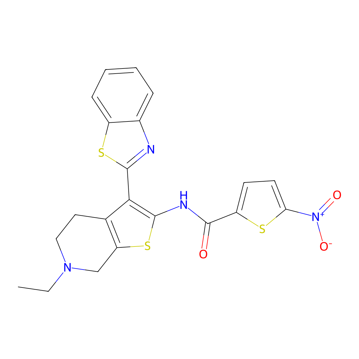 N-(3-(Benzo[d]thiazol-2-yl)-6-ethyl-4,5,6,7-tetrahydrothieno[2,3-c]pyridin-2-yl)-5-nitrothiophene-2-carboxamide molecular structure, CAS 524708-35-8