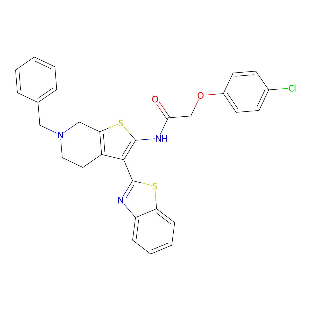N-(3-(Benzo[d]thiazol-2-yl)-6-benzyl-4,5,6,7-tetrahydrothieno[2,3-c]pyridin-2-yl)-2-(4-chlorophenoxy)acetamide molecular structure, CAS 524708-83-6