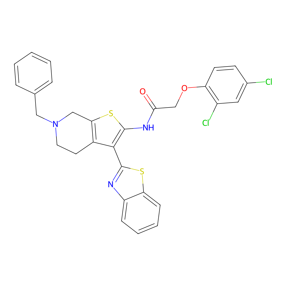 N-(3-(Benzo[d]thiazol-2-yl)-6-benzyl-4,5,6,7-tetrahydrothieno[2,3-c]pyridin-2-yl)-2-(2,4-dichlorophenoxy)acetamide molecular structure, CAS 524708-87-0