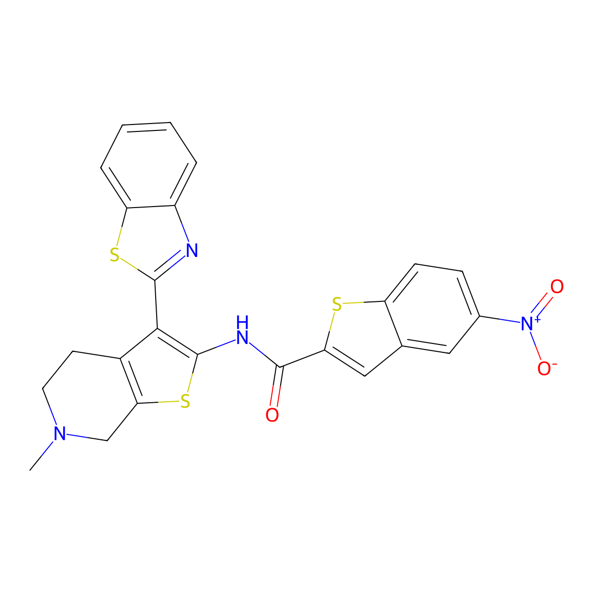 N-(3-(Benzo[d]thiazol-2-yl)-6-methyl-4,5,6,7-tetrahydrothieno[2,3-c]pyridin-2-yl)-5-nitrobenzo[b]thiophene-2-carboxamide molecular structure, CAS 524708-96-1