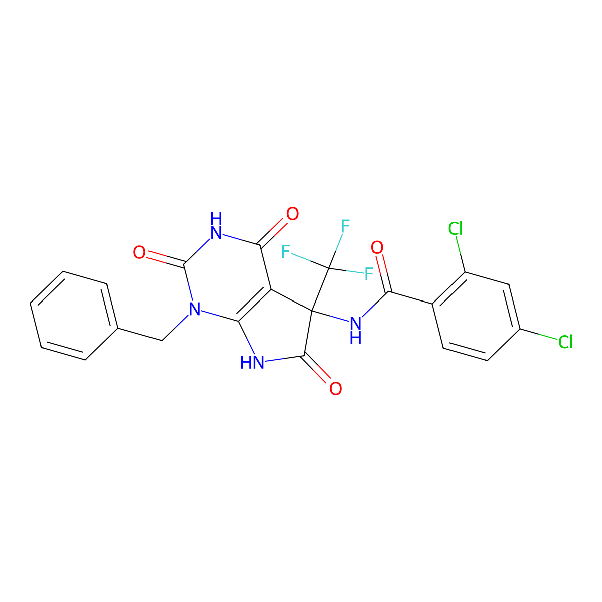 N-[1-benzyl-2,4,6-trioxo-5-(trifluoromethyl)-7H-pyrrolo[2,3-d]pyrimidin-5-yl]-2,4-dichlorobenzamide molecular structure, CAS 524716-42-5