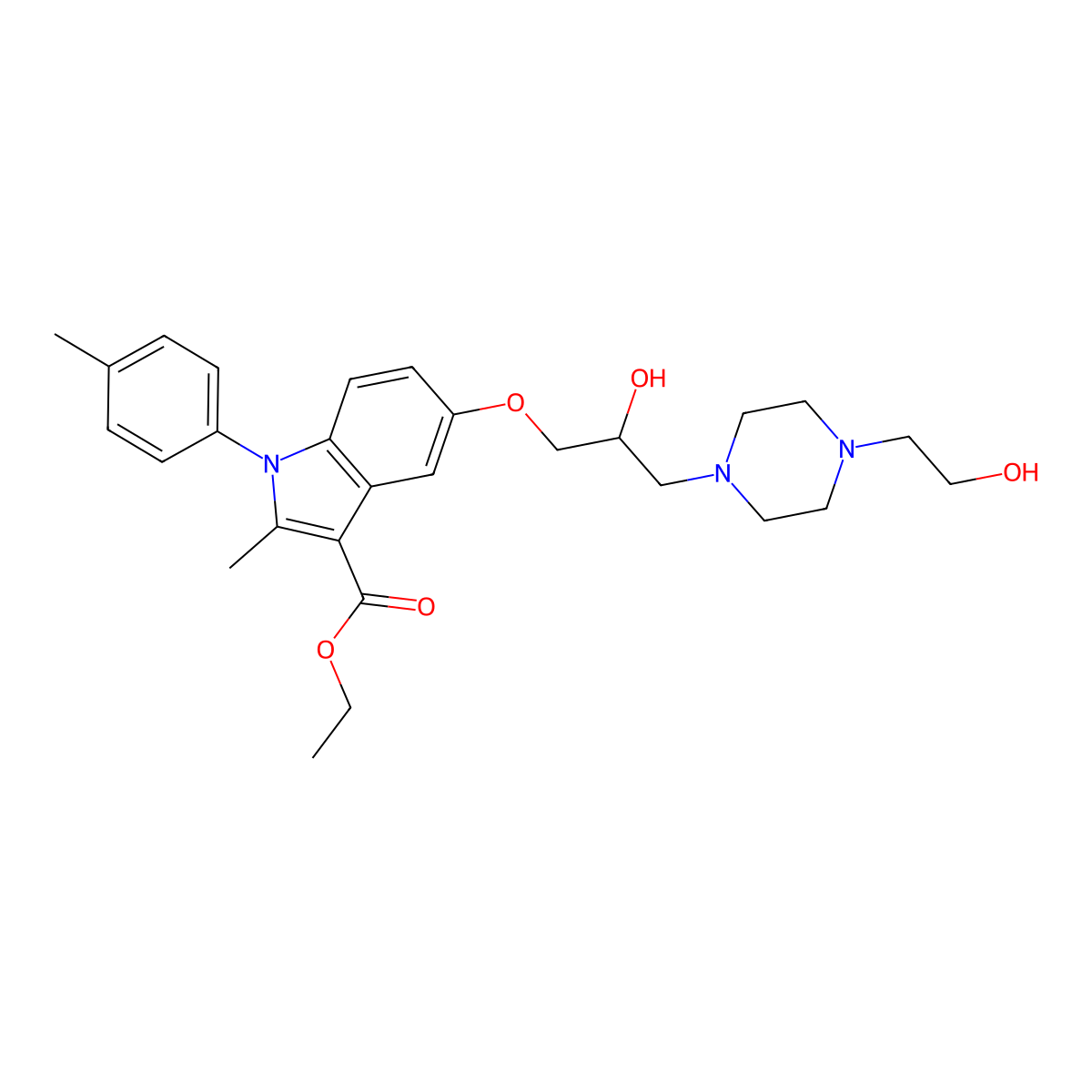 ethyl 5-{2-hydroxy-3-[4-(2-hydroxyethyl)piperazin-1-yl]propoxy}-2-methyl-1-(4-methylphenyl)-1H-indole-3-carboxylate molecular structure, CAS 524723-41-9