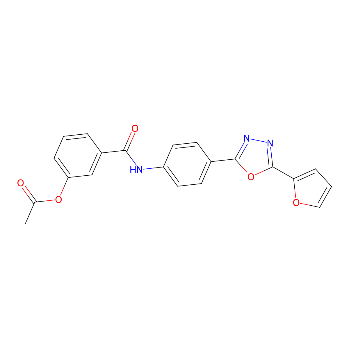3-((4-(5-(Furan-2-yl)-1,3,4-oxadiazol-2-yl)phenyl)carbamoyl)phenyl acetate molecular structure, CAS 524727-20-6