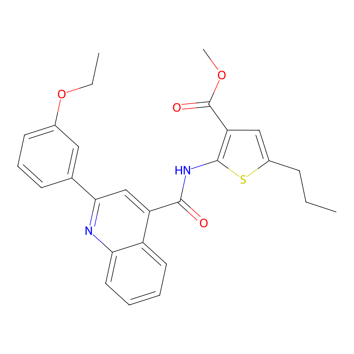 Methyl 2-({[2-(3-ethoxyphenyl)quinolin-4-yl]carbonyl}amino)-5-propylthiophene-3-carboxylate molecular structure, CAS 524732-53-4