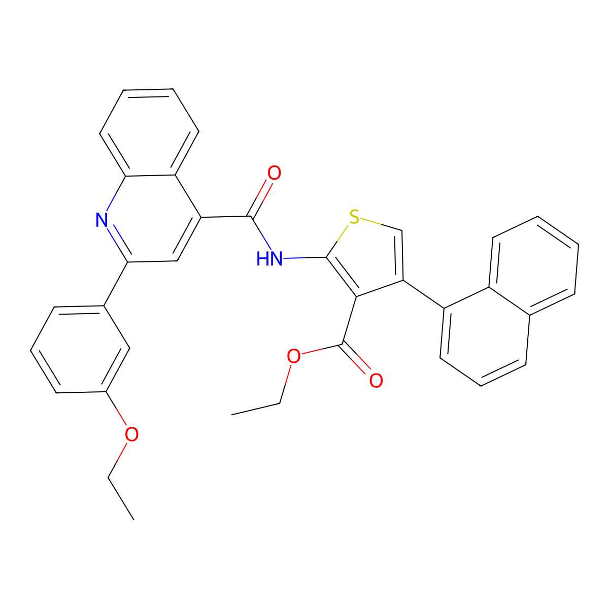 Ethyl 2-({[2-(3-ethoxyphenyl)quinolin-4-yl]carbonyl}amino)-4-(naphthalen-1-yl)thiophene-3-carboxylate molecular structure, CAS 524732-80-7