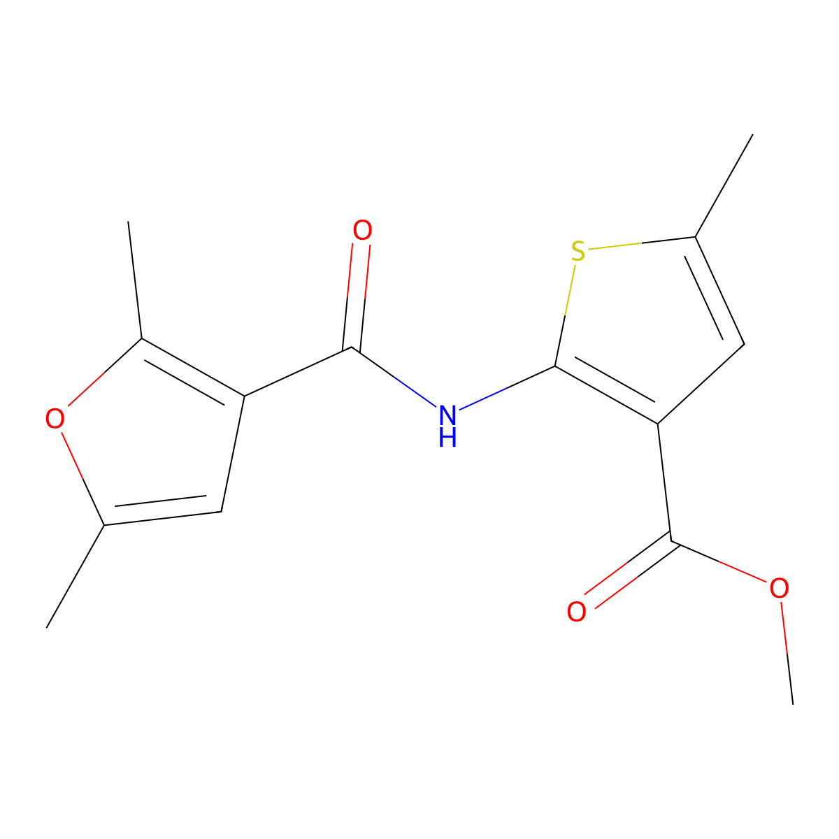Methyl 2-{[(2,5-dimethylfuran-3-yl)carbonyl]amino}-5-methylthiophene-3-carboxylate molecular structure, CAS 524732-88-5