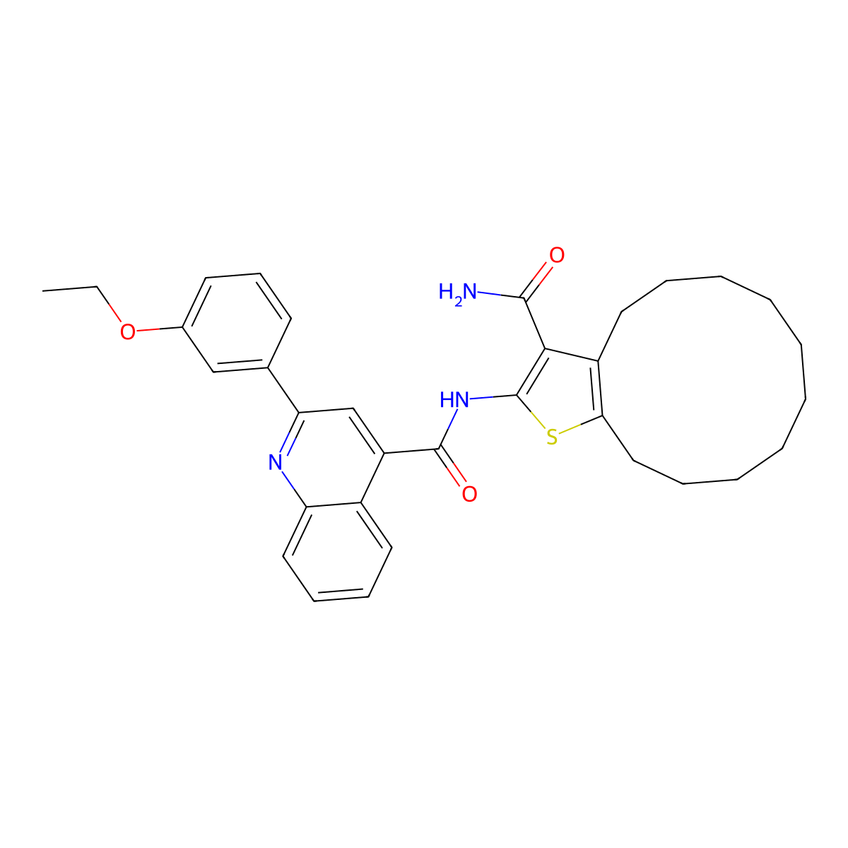 N-(3-carbamoyl-4,5,6,7,8,9,10,11,12,13-decahydrocyclododeca[b]thiophen-2-yl)-2-(3-ethoxyphenyl)quinoline-4-carboxamide molecular structure, CAS 524732-96-5