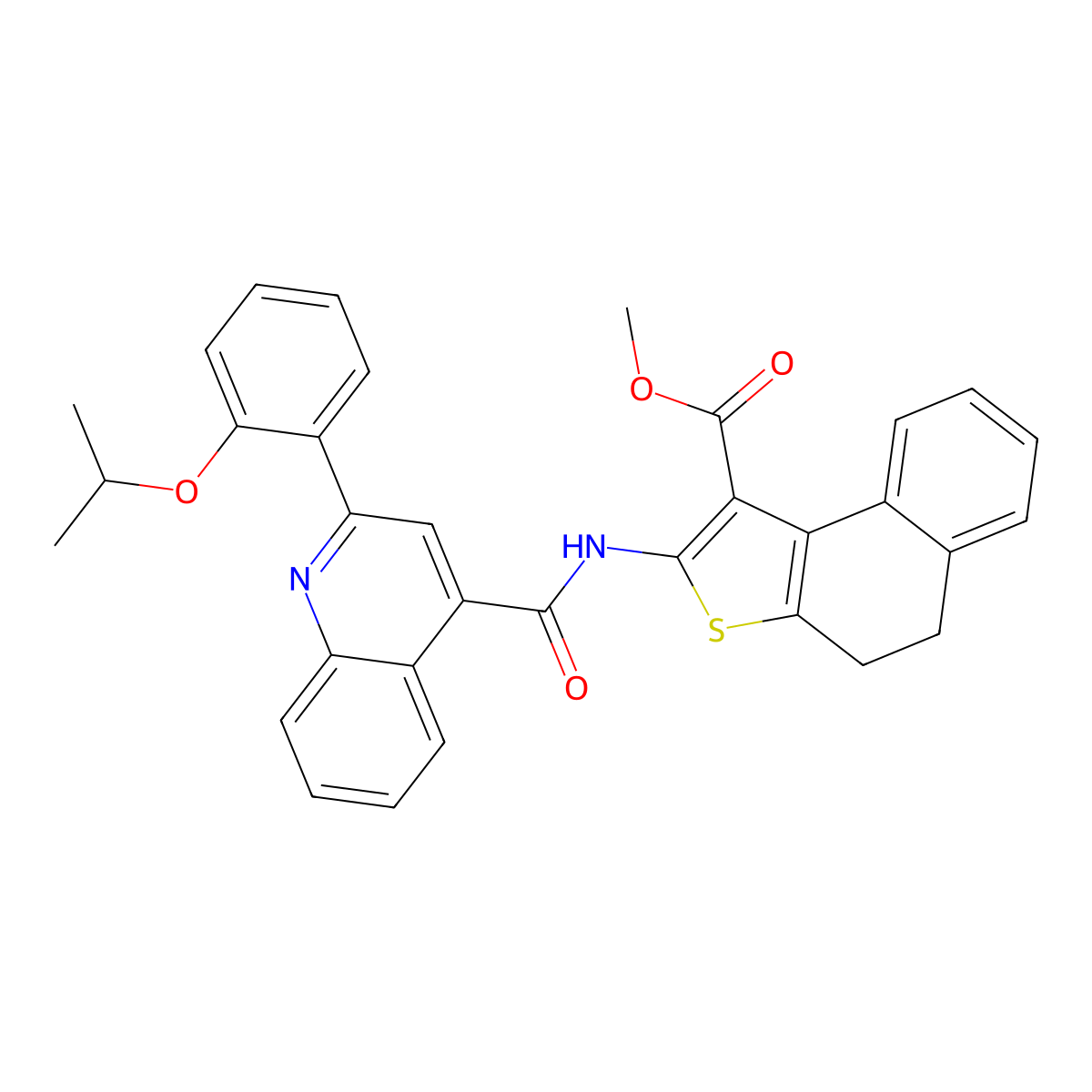 Methyl 2-[({2-[2-(propan-2-yloxy)phenyl]quinolin-4-yl}carbonyl)amino]-4,5-dihydronaphtho[2,1-b]thiophene-1-carboxylate molecular structure, CAS 524733-06-0