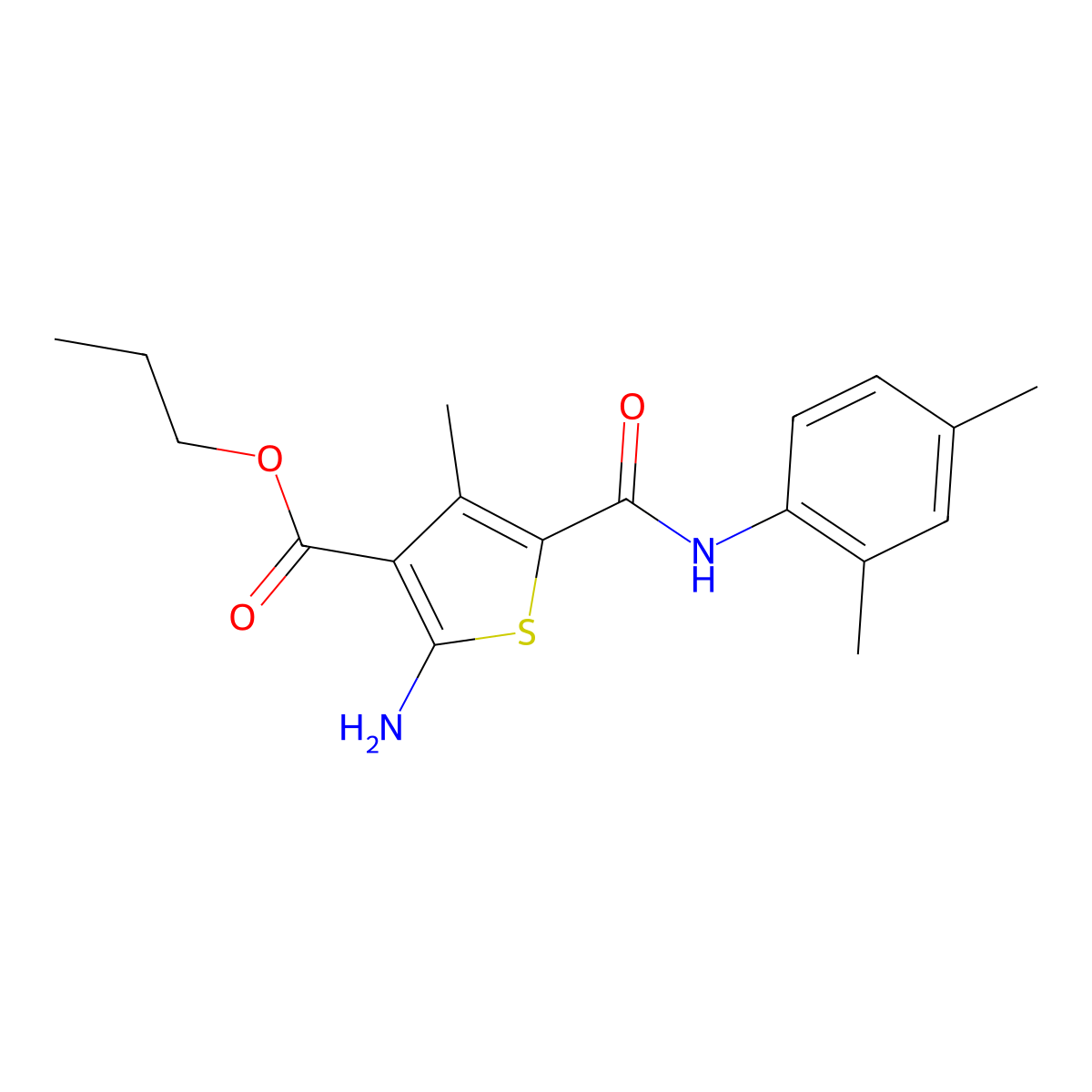 Propyl 2-amino-5-[(2,4-dimethylphenyl)carbamoyl]-4-methylthiophene-3-carboxylate molecular structure, CAS 524733-66-2