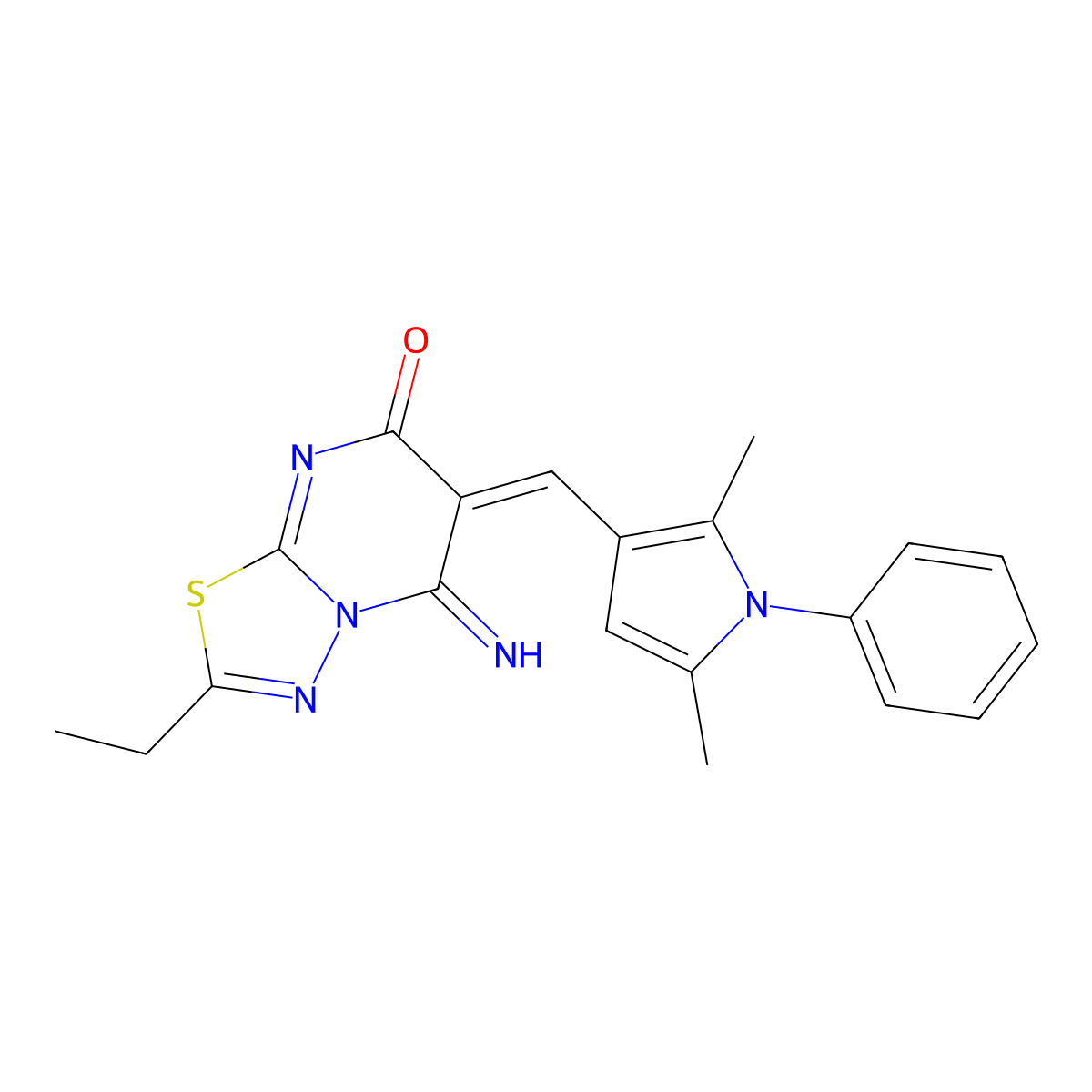 6-[(2,5-Dimethyl-1-phenylpyrrol-3-yl)methylidene]-2-ethyl-5-imino-[1,3,4]thiadiazolo[3,2-a]pyrimidin-7-one molecular structure, CAS 524739-20-6