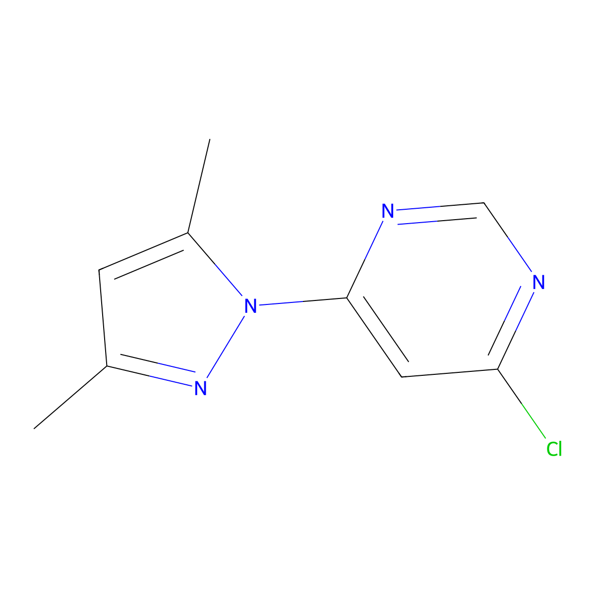 4-chloro-6-(3,5-dimethyl-1H-pyrazol-1-yl)pyrimidine molecular structure, CAS 52476-65-0