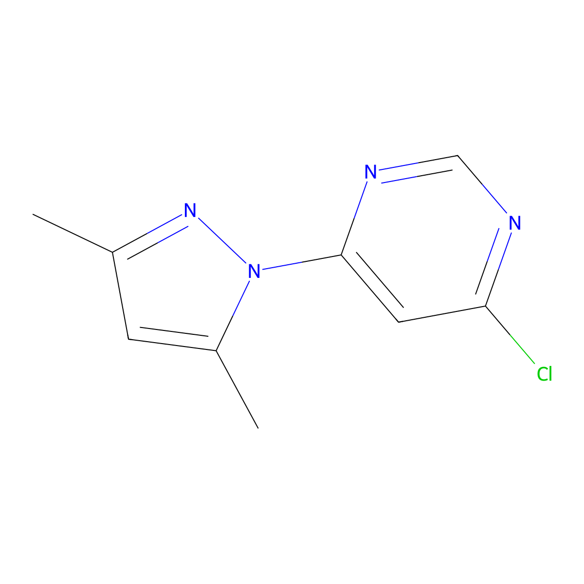 4-chloro-6-(3,5-dimethyl-1H-pyrazol-1-yl)pyrimidine molecular structure, CAS 52476-65-0