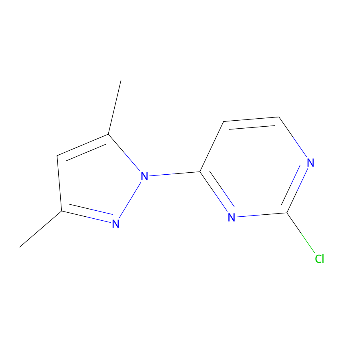 2-Chloro-4-(3,5-dimethyl-1H-pyrazol-1-yl)pyrimidine molecular structure, CAS 52476-66-1