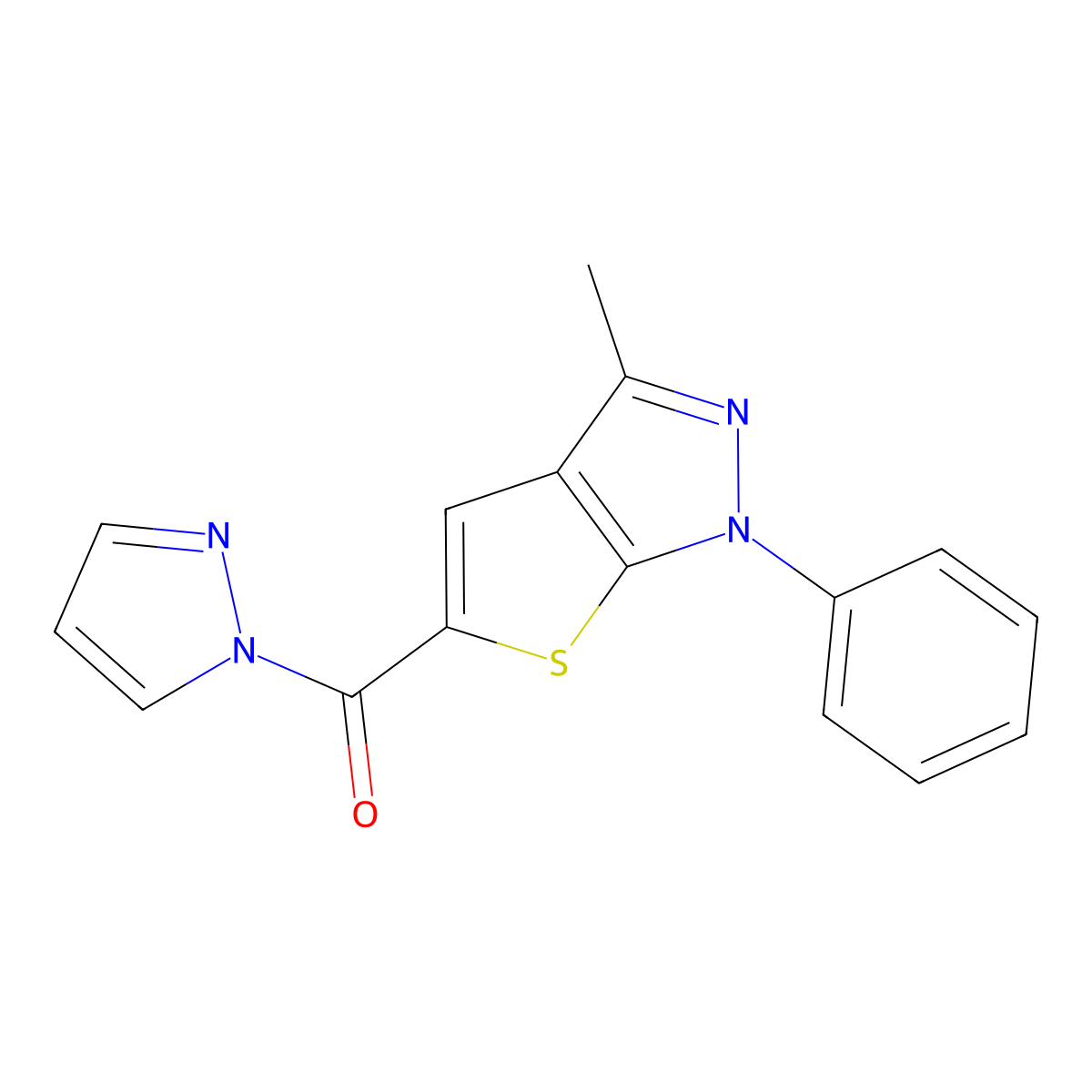 (3-Methyl-1-phenylthieno[2,3-c]pyrazol-5-yl)-pyrazol-1-ylmethanone molecular structure, CAS 5248-70-4