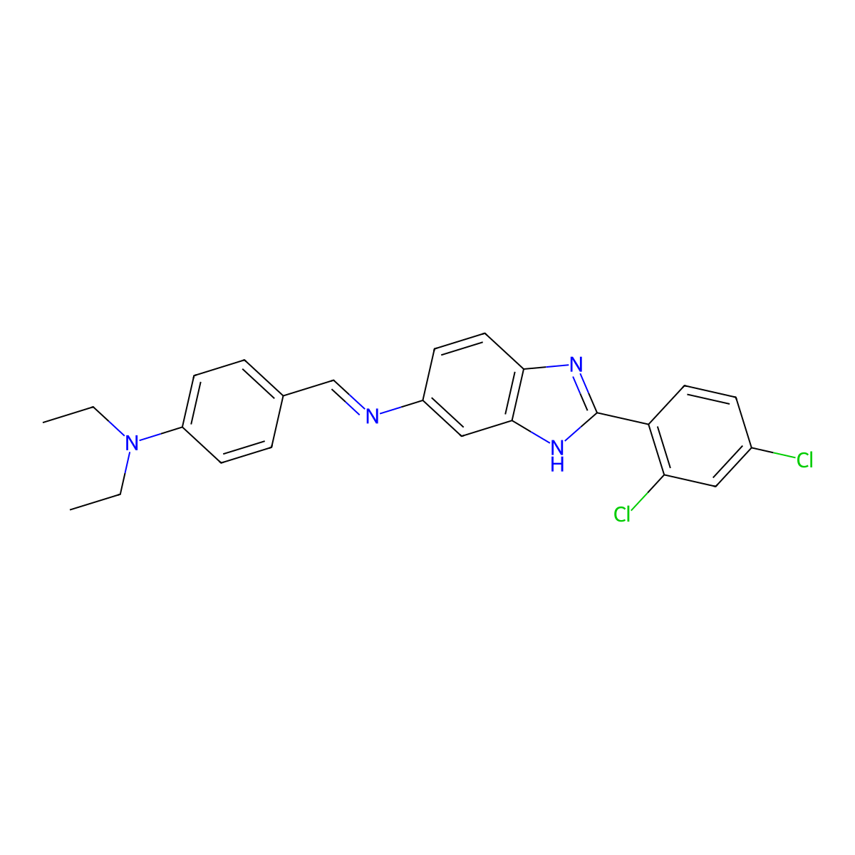 4-[(E)-{[2-(2,4-Dichlorophenyl)-1H-benzimidazol-6-yl]imino}methyl]-N,N-diethylaniline molecular structure, CAS 5248-74-8