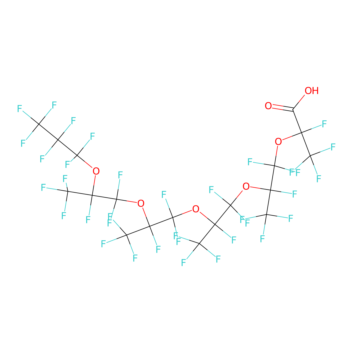 Perfluoro(2,5,8,11,14-pentamethyl-3,6,9,12,15-pentaoxaoctadecanoic) acid molecular structure, CAS 52481-85-3