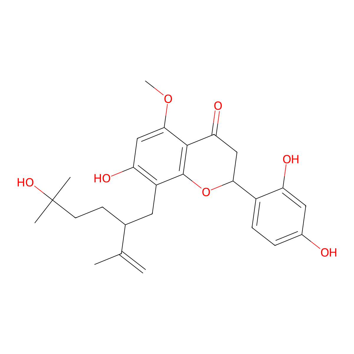 2-(2,4-Dihydroxyphenyl)-7-hydroxy-8-(5-hydroxy-5-methyl-2-prop-1-en-2-ylhexyl)-5-methoxy-2,3-dihydrochromen-4-one molecular structure, CAS 52482-99-2