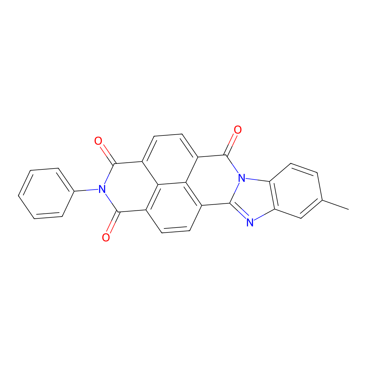 10-methyl-2-phenylbenzimidazo[2,1-b]benzo[lmn][3,8]phenanthroline-1,3,6(2H)-trione molecular structure, CAS 52488-43-4