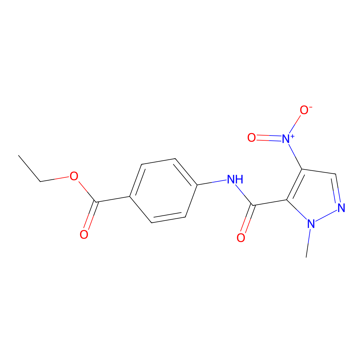 Ethyl 4-{[(1-methyl-4-nitro-1h-pyrazol-5-yl)carbonyl]amino}benzoate molecular structure, CAS 5249-31-0