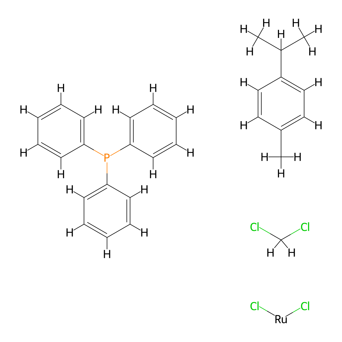 Dichloro(p-cymene)(triphenylphosphane)ruthenium(II) molecular structure, CAS 52490-94-5