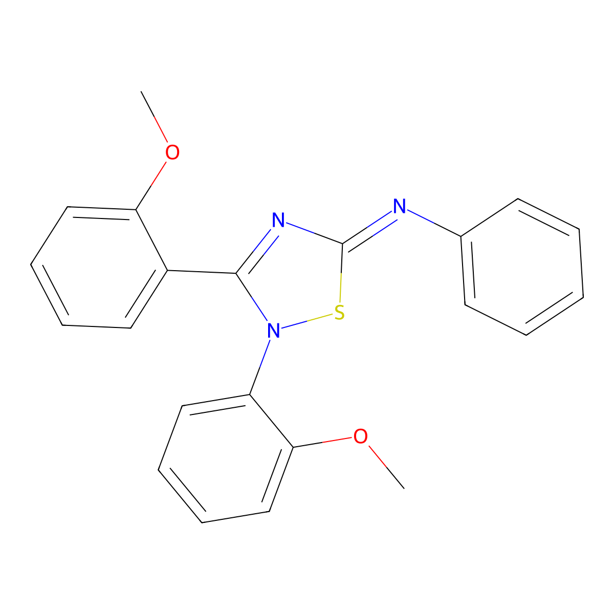 Benzenamine, N-(2,3-bis(2-methoxyphenyl)-1,2,4-thiadiazol-5(2H)-ylidene)- molecular structure, CAS 524923-88-4