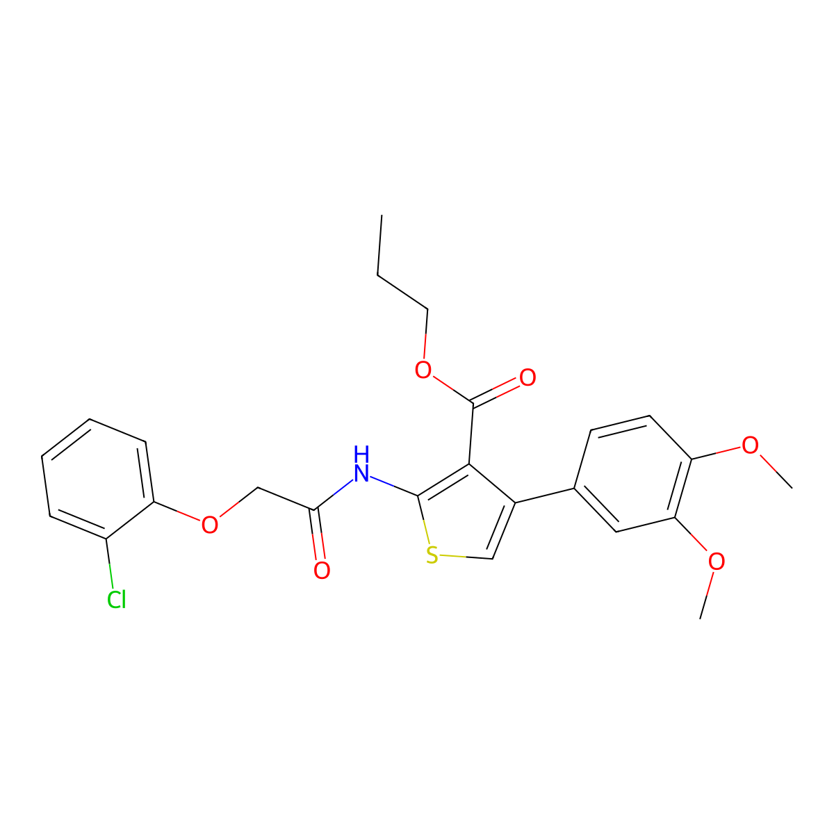 Propyl 2-{[(2-chlorophenoxy)acetyl]amino}-4-(3,4-dimethoxyphenyl)thiophene-3-carboxylate molecular structure, CAS 524925-20-0