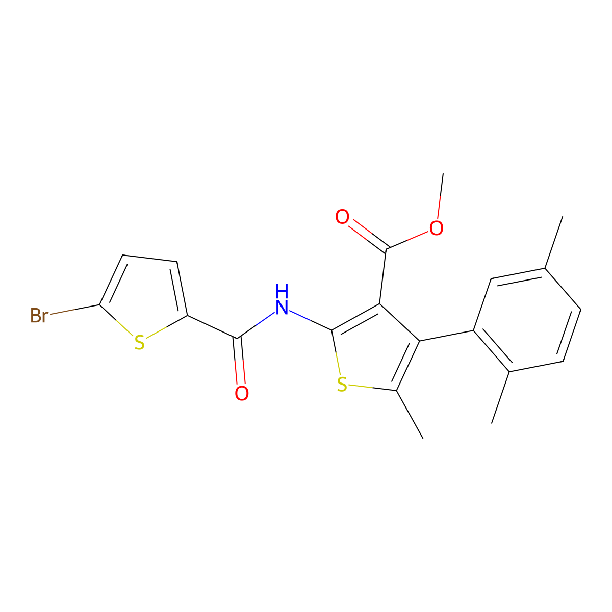 Methyl 2-[(5-bromothiophene-2-carbonyl)amino]-4-(2,5-dimethylphenyl)-5-methylthiophene-3-carboxylate molecular structure, CAS 524925-29-9