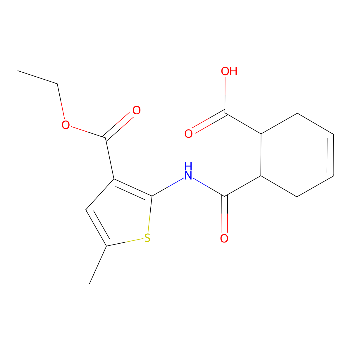 6-{[3-(Ethoxycarbonyl)-5-methylthiophen-2-yl]carbamoyl}cyclohex-3-ene-1-carboxylic acid molecular structure, CAS 524926-45-2