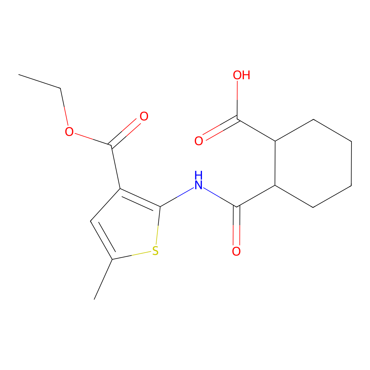 3-Thiophenecarboxylic acid, 2-[[(2-carboxycyclohexyl)carbonyl]amino]-5-methyl-, 3-ethyl ester molecular structure, CAS 524926-51-0