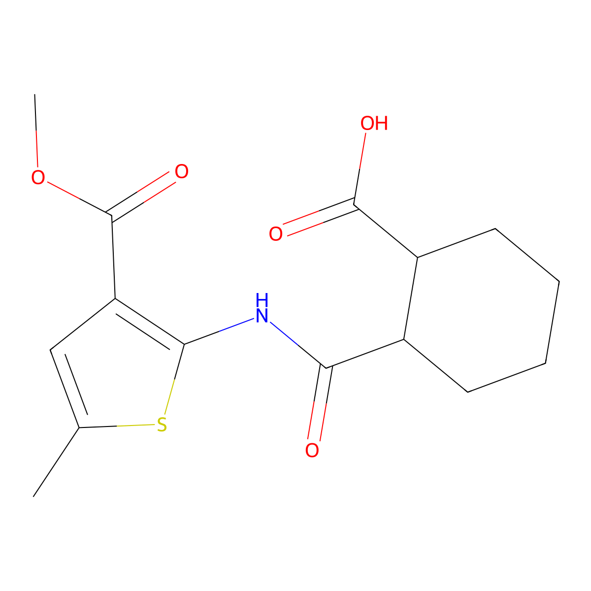 3-Thiophenecarboxylic acid, 2-[[(2-carboxycyclohexyl)carbonyl]amino]-5-methyl-, 3-methyl ester molecular structure, CAS 524926-64-5