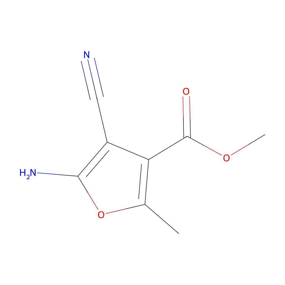 Methyl 5-amino-4-cyano-2-methylfuran-3-carboxylate molecular structure, CAS 524926-69-0