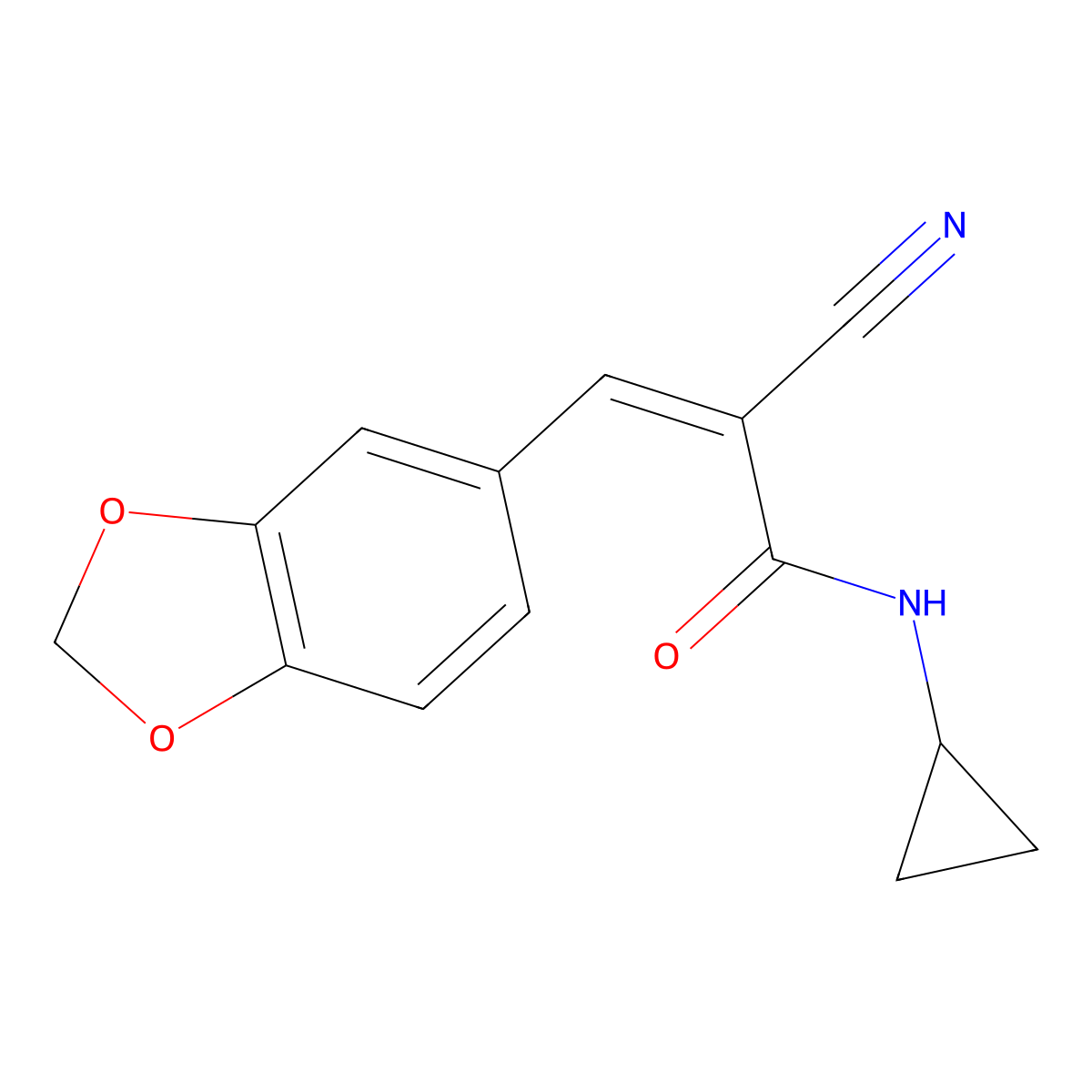 2-Propenamide, 3-(1,3-benzodioxol-5-yl)-2-cyano-N-cyclopropyl- molecular structure, CAS 524926-70-3