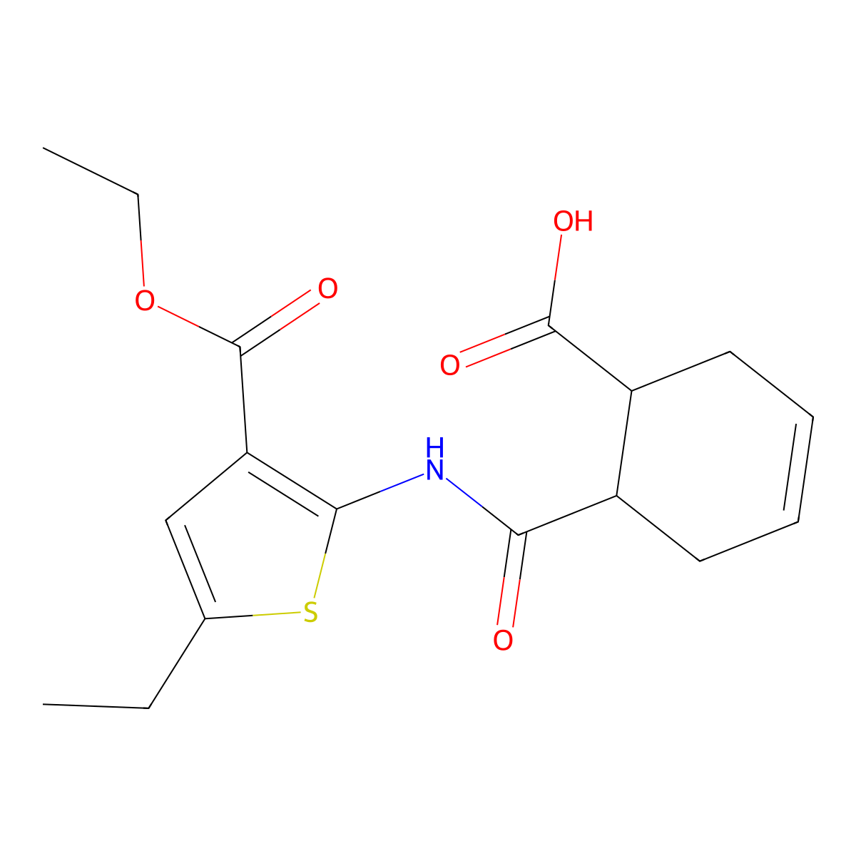 6-[(3-Ethoxycarbonyl-5-ethylthiophen-2-yl)carbamoyl]cyclohex-3-ene-1-carboxylic acid molecular structure, CAS 524926-94-1
