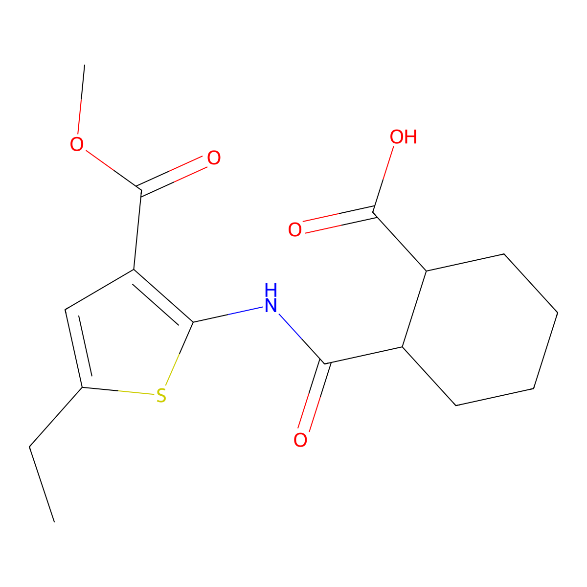 3-Thiophenecarboxylic acid, 2-[[(2-carboxycyclohexyl)carbonyl]amino]-5-ethyl-, 3-methyl ester molecular structure, CAS 524927-14-8