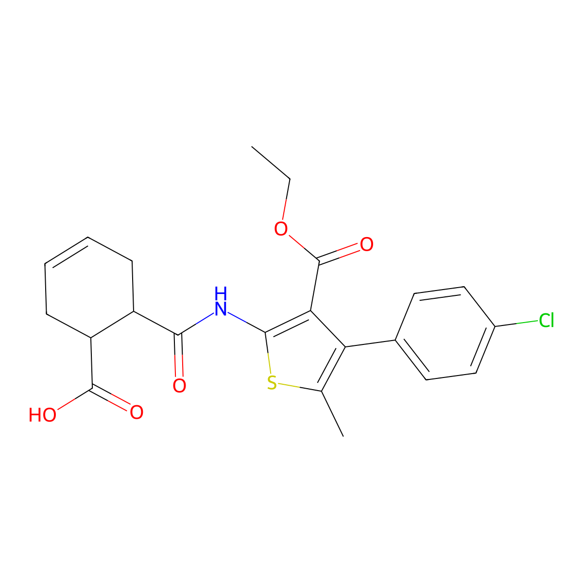 6-{[4-(4-Chlorophenyl)-3-(ethoxycarbonyl)-5-methylthiophen-2-yl]carbamoyl}cyclohex-3-ene-1-carboxylic acid molecular structure, CAS 524927-71-7