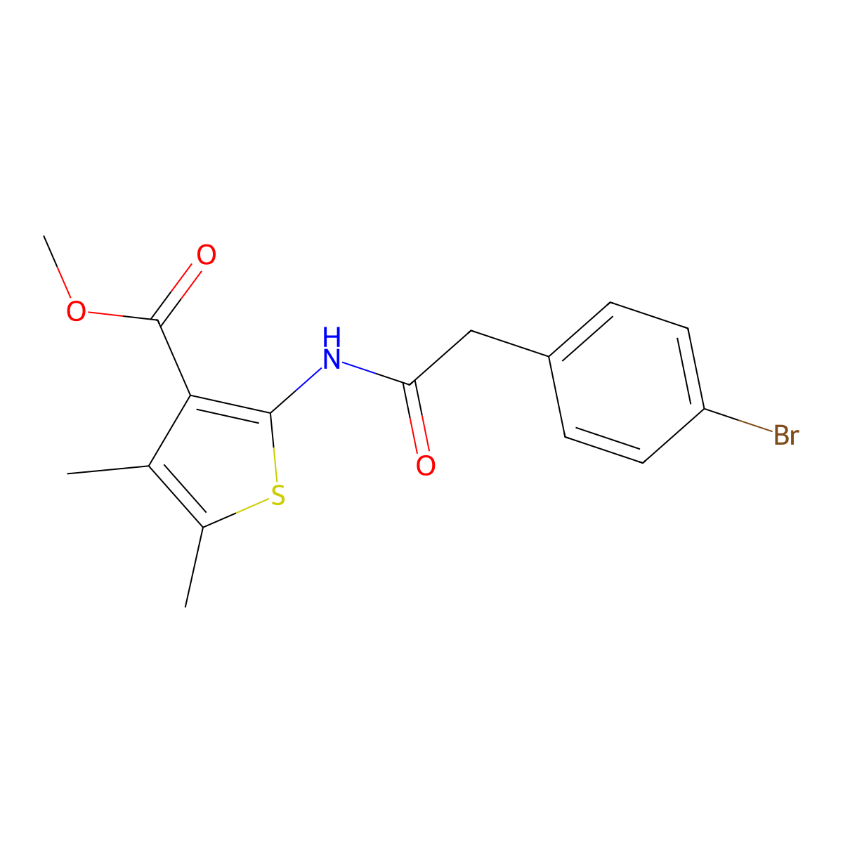 Methyl 2-{[(4-bromophenyl)acetyl]amino}-4,5-dimethyl-3-thiophenecarboxylate molecular structure, CAS 524928-05-0