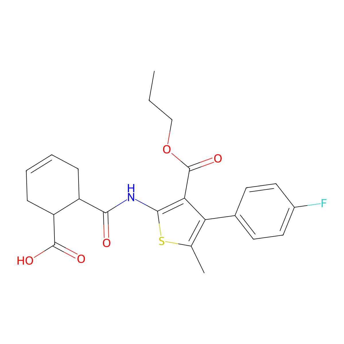 6-[[4-(4-Fluorophenyl)-5-methyl-3-propoxycarbonylthiophen-2-yl]carbamoyl]cyclohex-3-ene-1-carboxylic acid molecular structure, CAS 524928-14-1