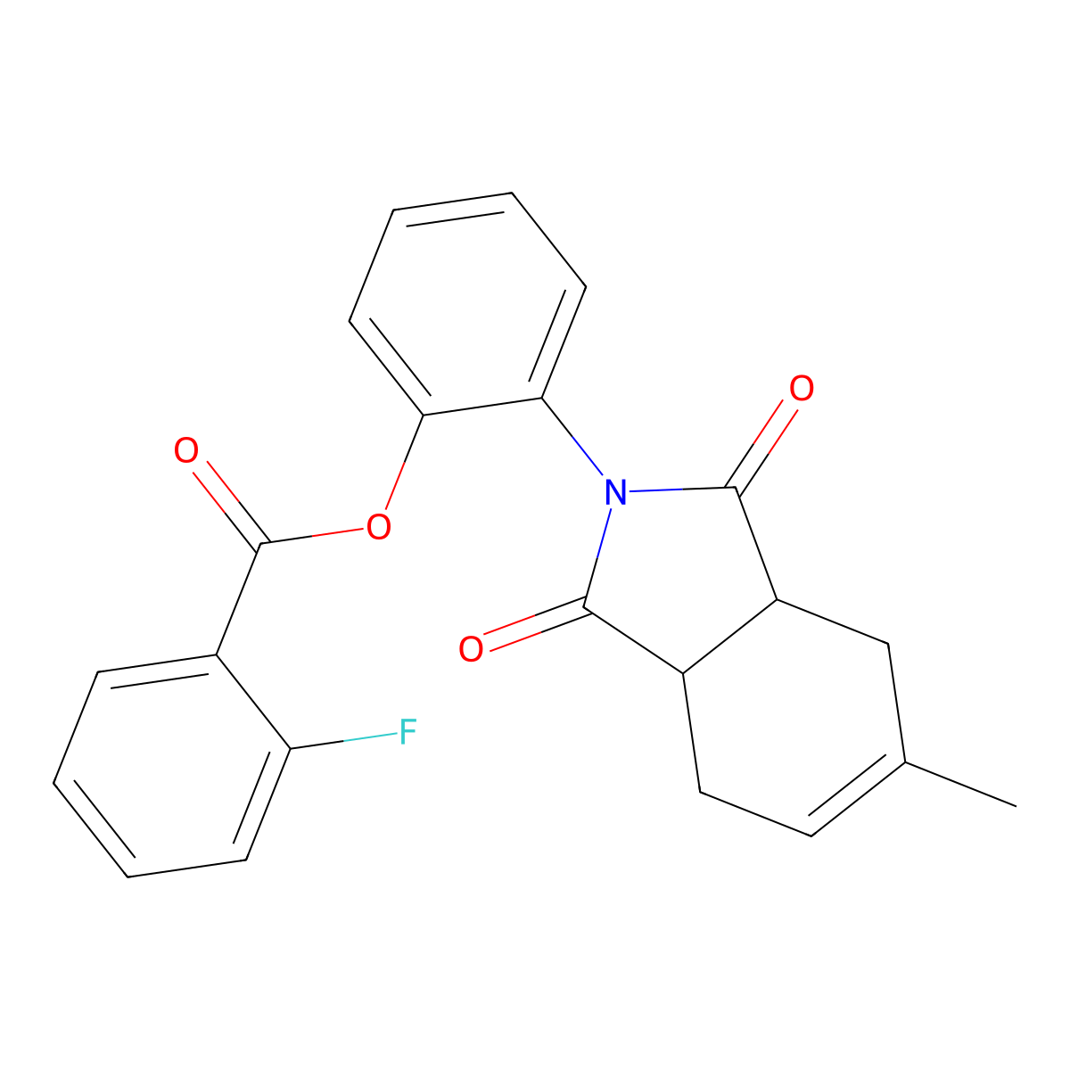 2-(5-methyl-1,3-dioxo-1,3,3a,4,7,7a-hexahydro-2H-isoindol-2-yl)phenyl 2-fluorobenzoate molecular structure, CAS 524929-62-2