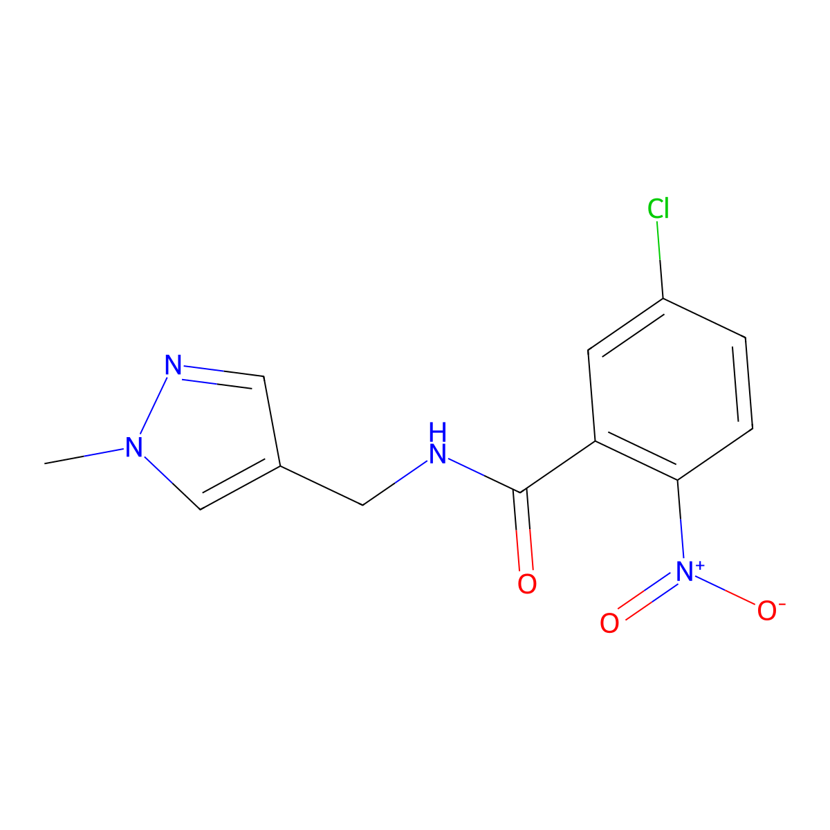 5-chloro-N-[(1-methylpyrazol-4-yl)methyl]-2-nitrobenzamide molecular structure, CAS 524930-77-6