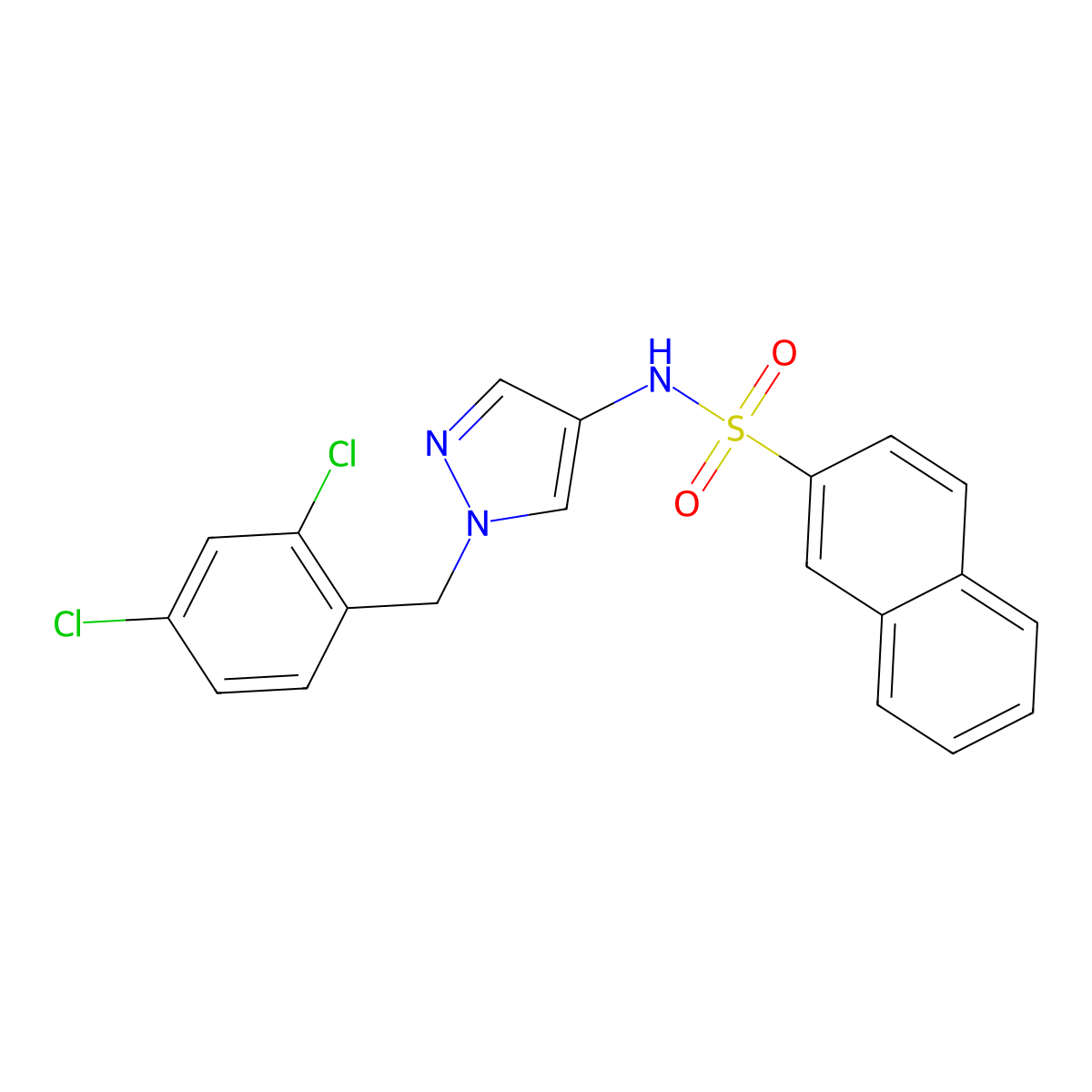 N-[1-[(2,4-dichlorophenyl)methyl]pyrazol-4-yl]naphthalene-2-sulfonamide molecular structure, CAS 524930-79-8