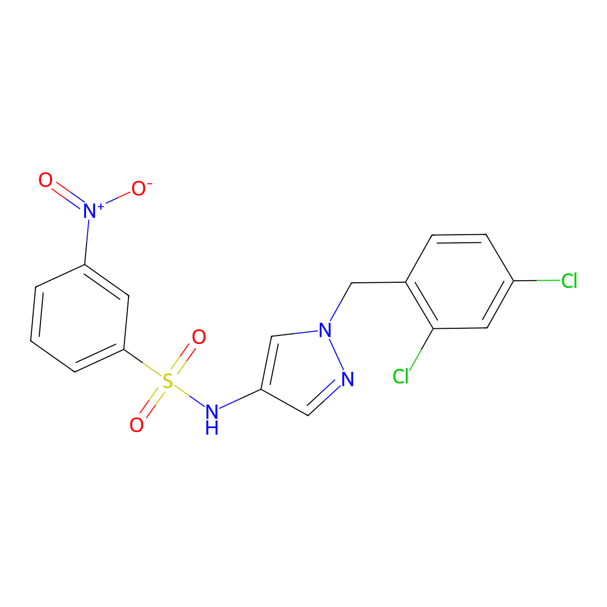 N-[1-(2,4-dichlorobenzyl)-1H-pyrazol-4-yl]-3-nitrobenzenesulfonamide molecular structure, CAS 524930-85-6