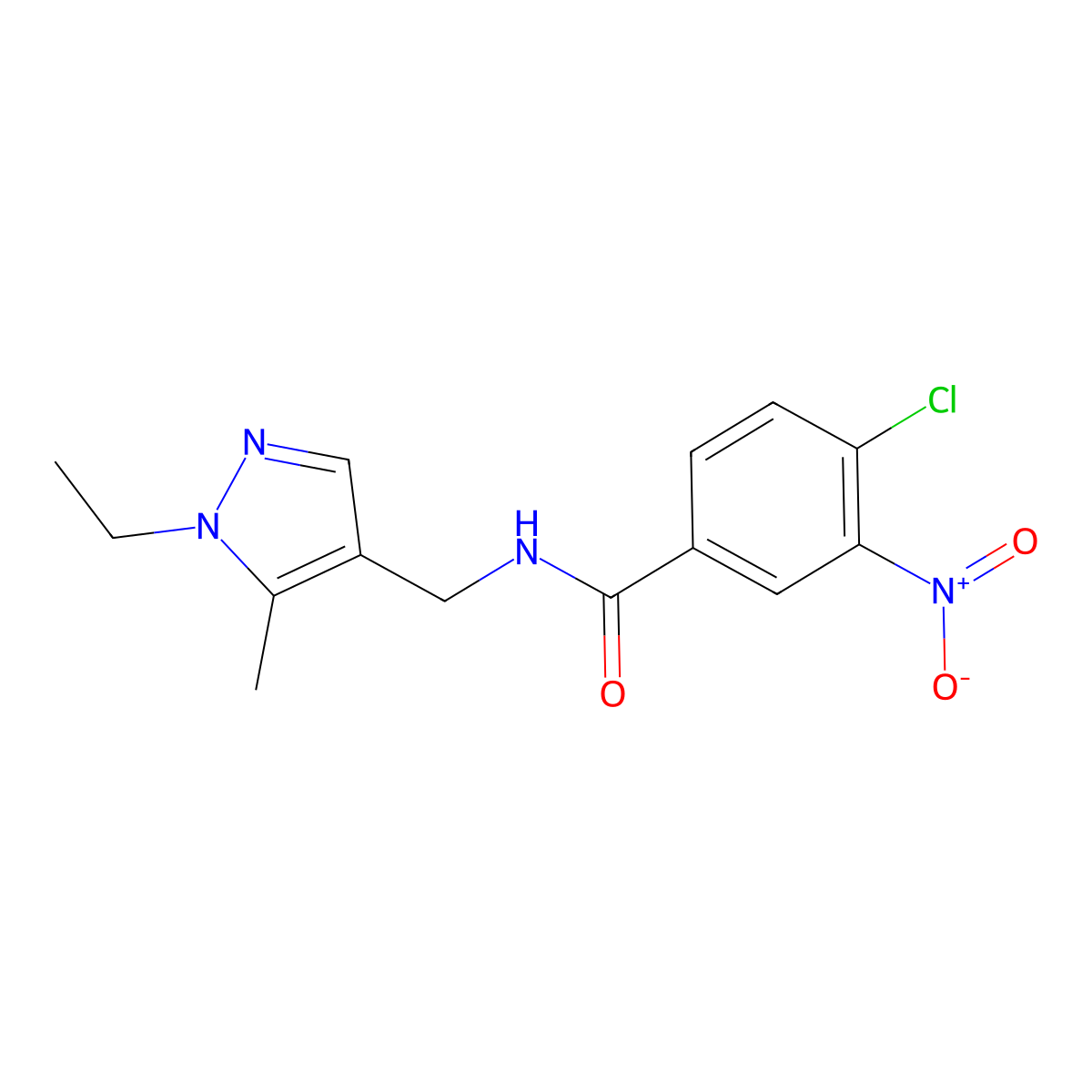 4-chloro-N-[(1-ethyl-5-methylpyrazol-4-yl)methyl]-3-nitrobenzamide molecular structure, CAS 524930-91-4