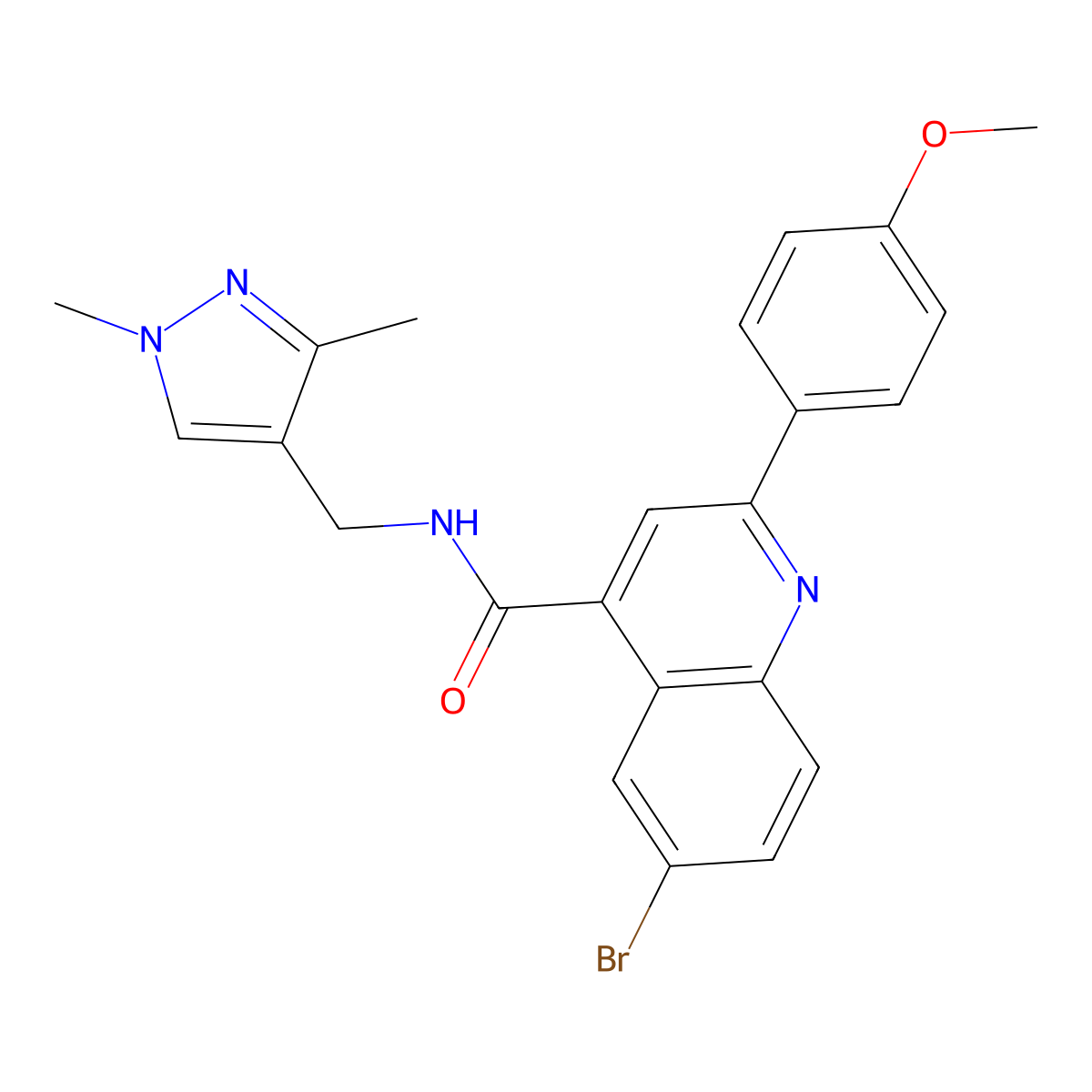 6-bromo-N-[(1,3-dimethylpyrazol-4-yl)methyl]-2-(4-methoxyphenyl)quinoline-4-carboxamide molecular structure, CAS 524930-92-5