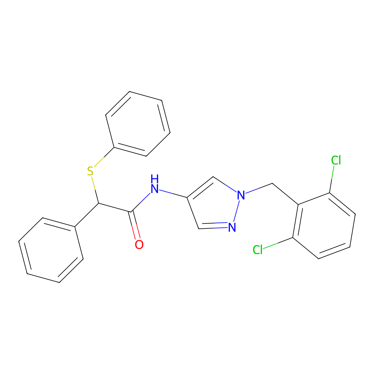 N-[1-[(2,6-dichlorophenyl)methyl]pyrazol-4-yl]-2-phenyl-2-phenylsulfanylacetamide molecular structure, CAS 524930-95-8