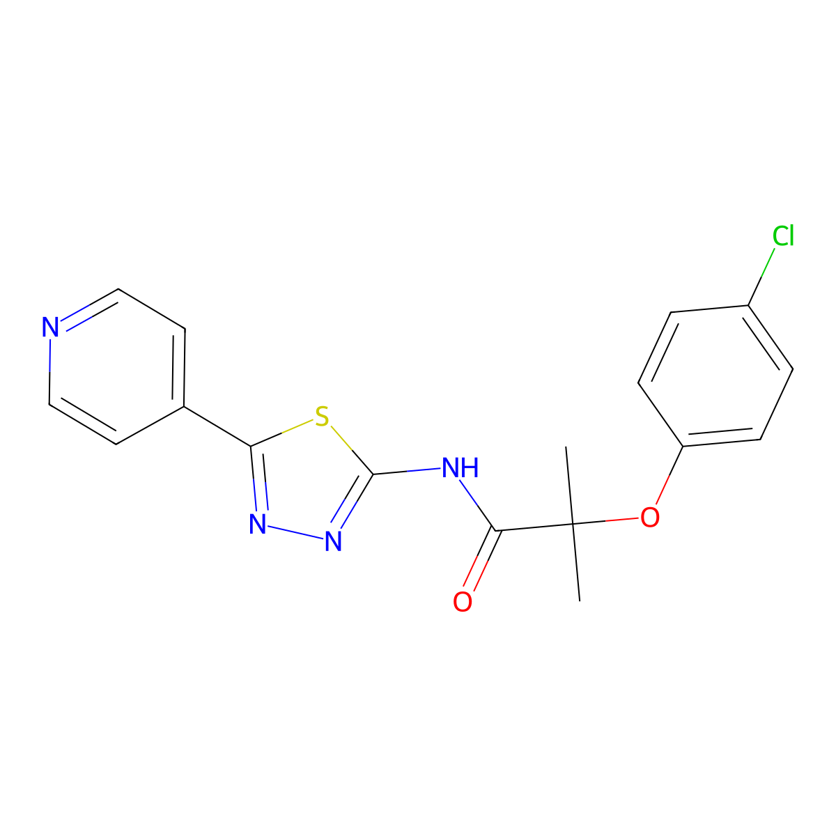 2-(4-chlorophenoxy)-2-methyl-N-(5-pyridin-4-yl-1,3,4-thiadiazol-2-yl)propanamide molecular structure, CAS 524932-33-0