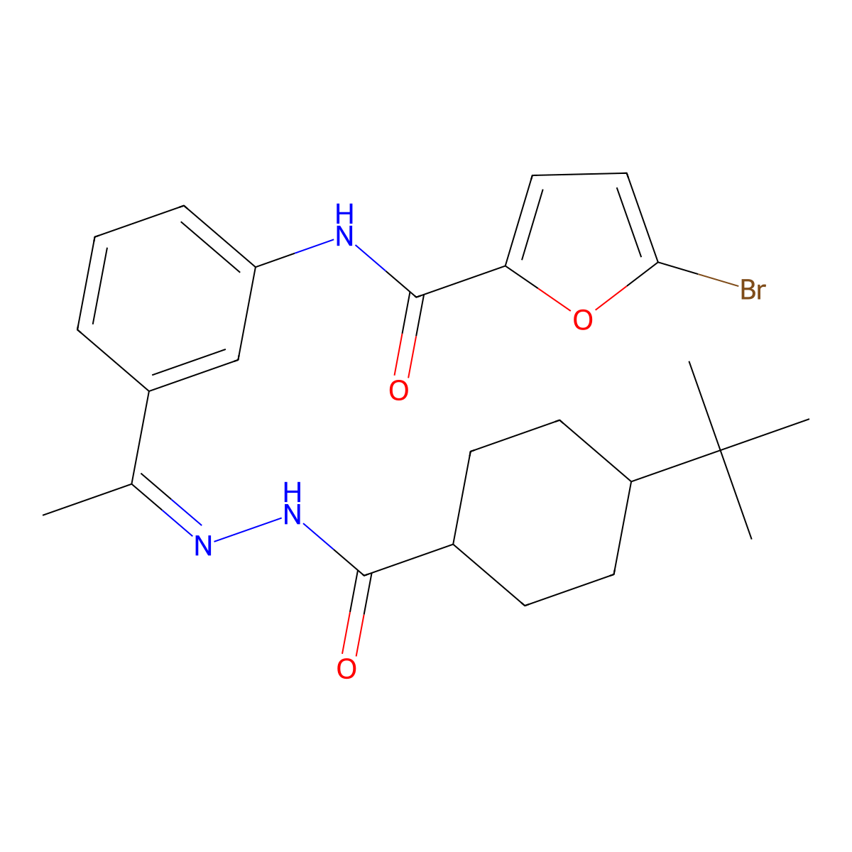 4-(1,1-Dimethylethyl)cyclohexanecarboxylic acid 2-[1-[3-[[(5-bromo-2-furanyl)carbonyl]amino]phenyl]ethylidene]hydrazide molecular structure, CAS 524932-45-4