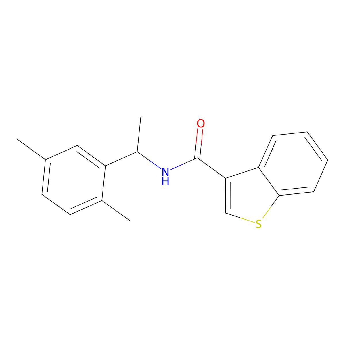 N-[1-(2,5-dimethylphenyl)ethyl]-1-benzothiophene-3-carboxamide molecular structure, CAS 524934-00-7