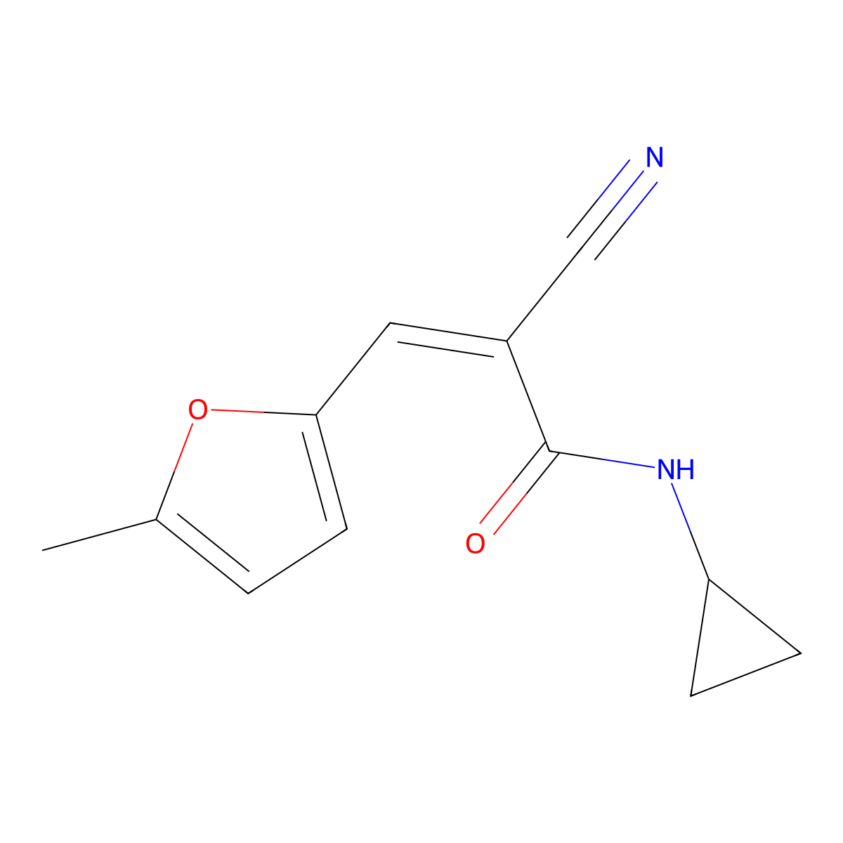 2-cyano-N-cyclopropyl-3-(5-methylfuran-2-yl)prop-2-enamide molecular structure, CAS 524934-06-3