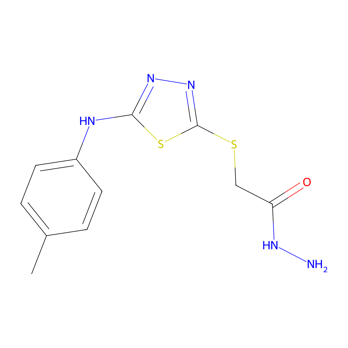 (5-p-Tolylamino-[1,3,4]thiadiazol-2-ylsulfanyl)-acetic acid hydrazide molecular structure, CAS 52494-24-3